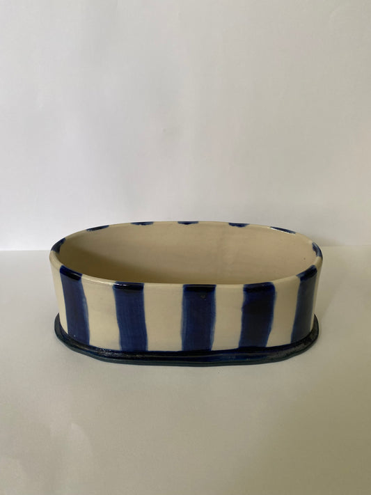 Oval Blue Striped Vase O1