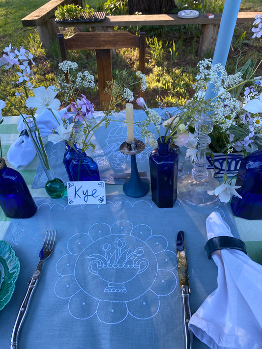 Tulip Placemat ~ Soft Blue and White