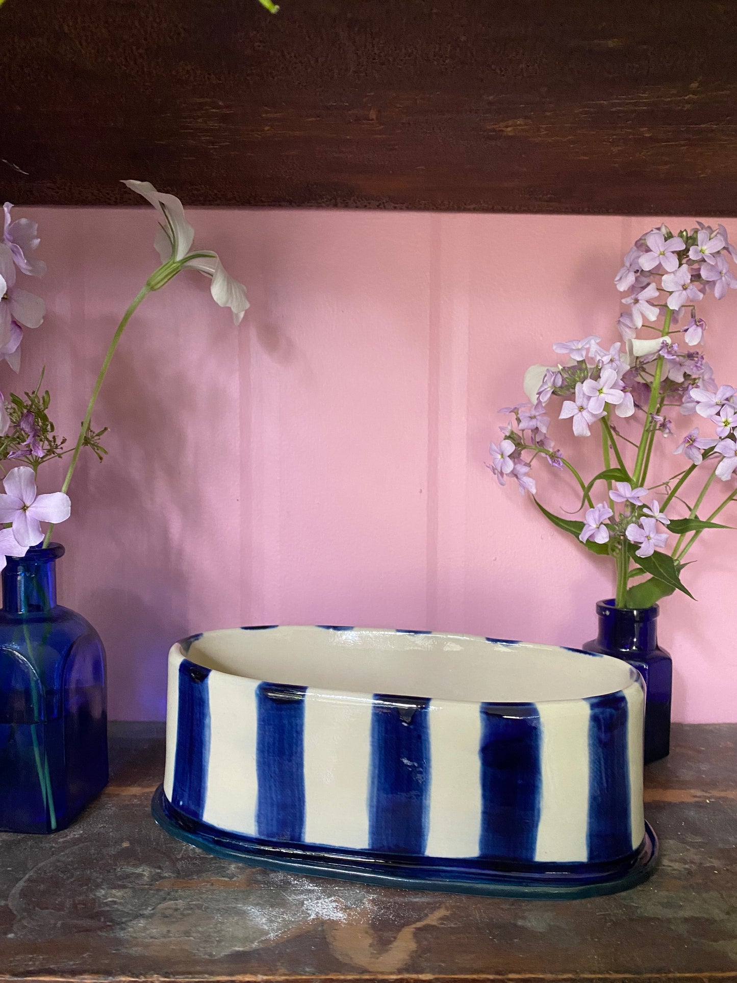 Oval Blue Striped Vase OB1