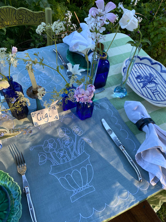 Poppy Placemat ~ Soft Blue and White