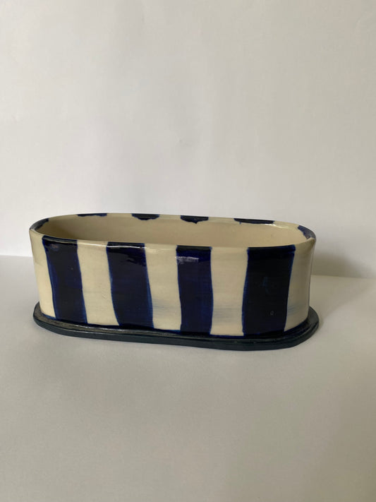Oval Blue Striped Vase O3