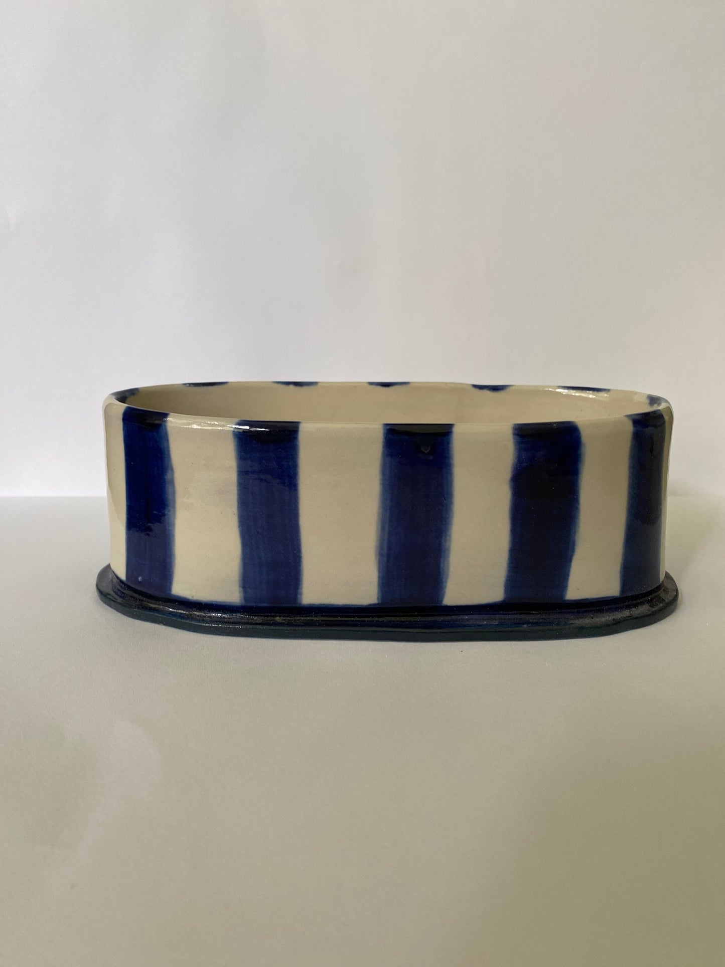 Oval Blue Striped Vase O1