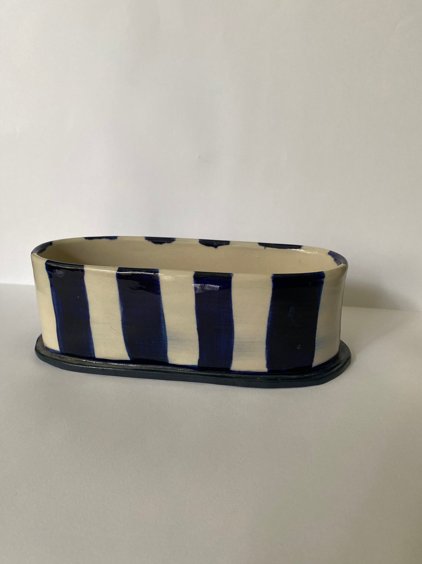 Oval Blue Striped Vase O3