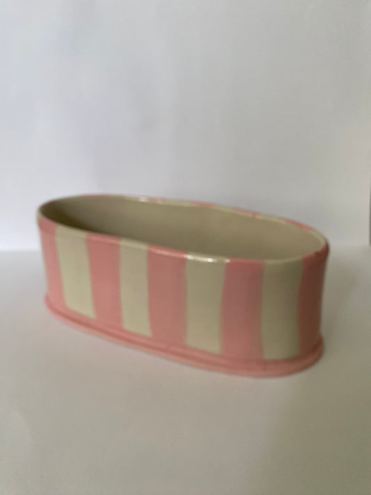 Oval Pink Striped Vase O2