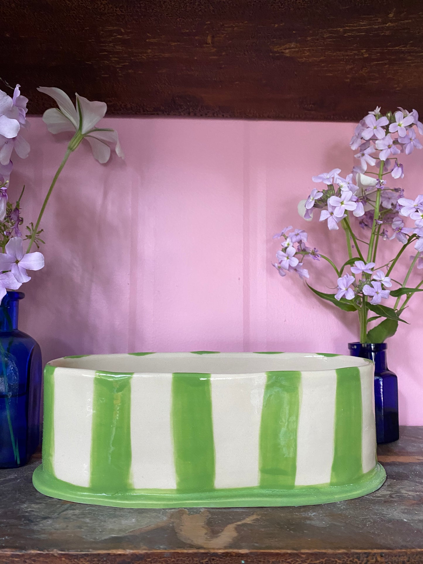 Oval Green Striped Vase OG2