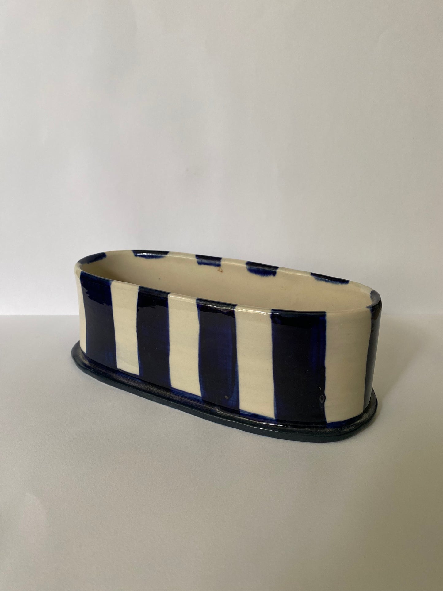 Oval Blue Striped Vase O3