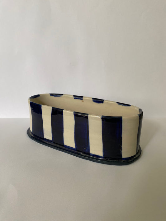 Oval Blue Striped Vase O3