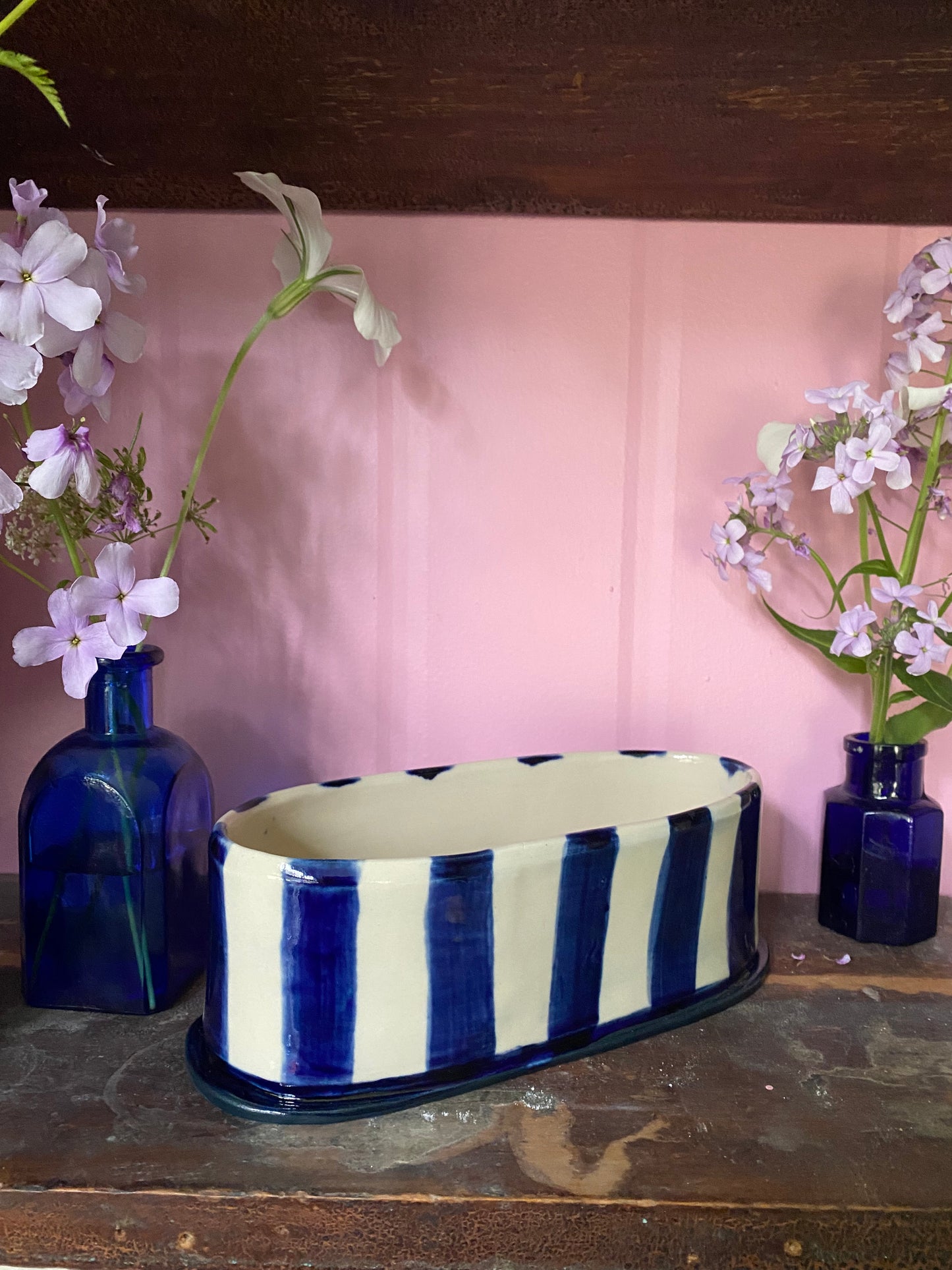 Oval Blue Striped Vase OB1