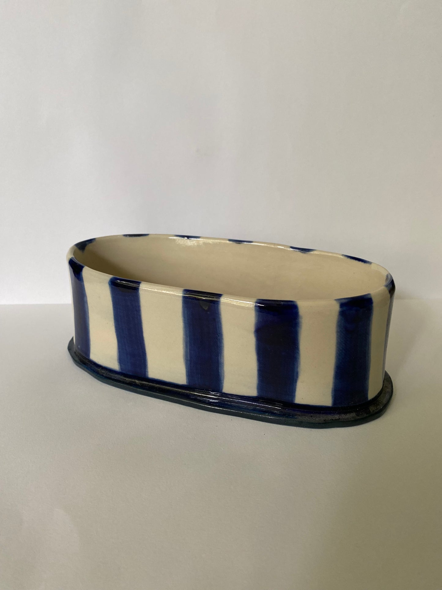 Oval Blue Striped Vase O1