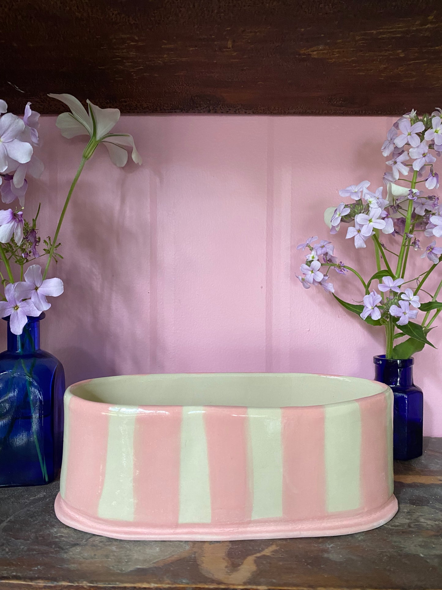 Oval Pink Striped Vase OG1