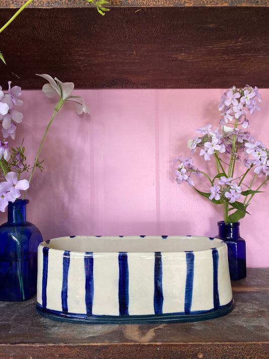 Oval Blue Striped Vase OB2