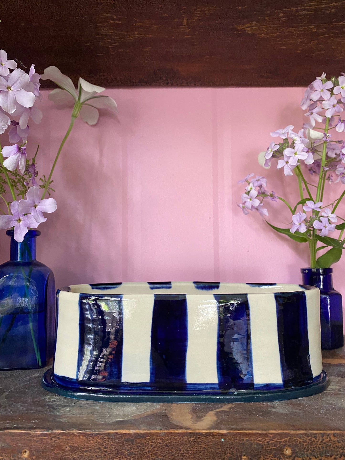 Oval Blue Striped Vase OB4