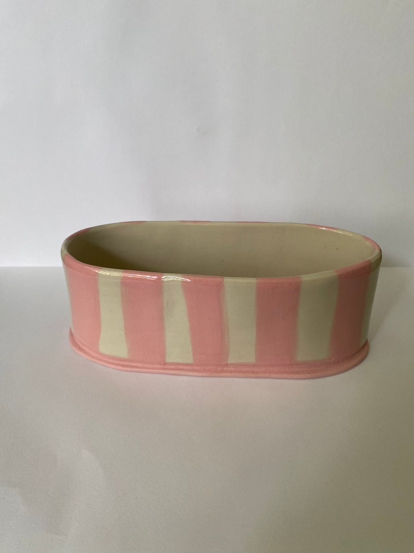 Oval Pink Striped Vase O2