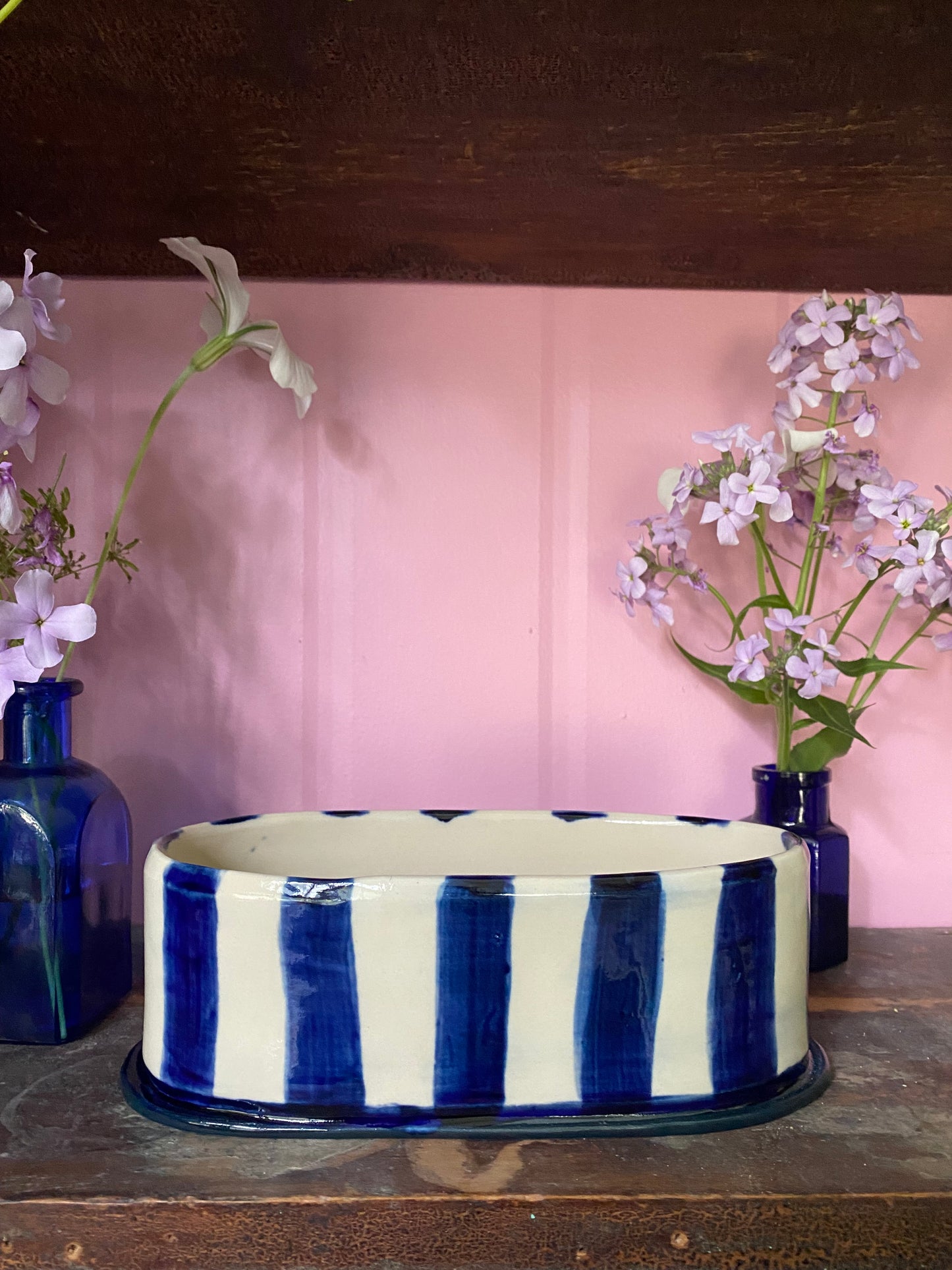 Oval Blue Striped Vase OB1