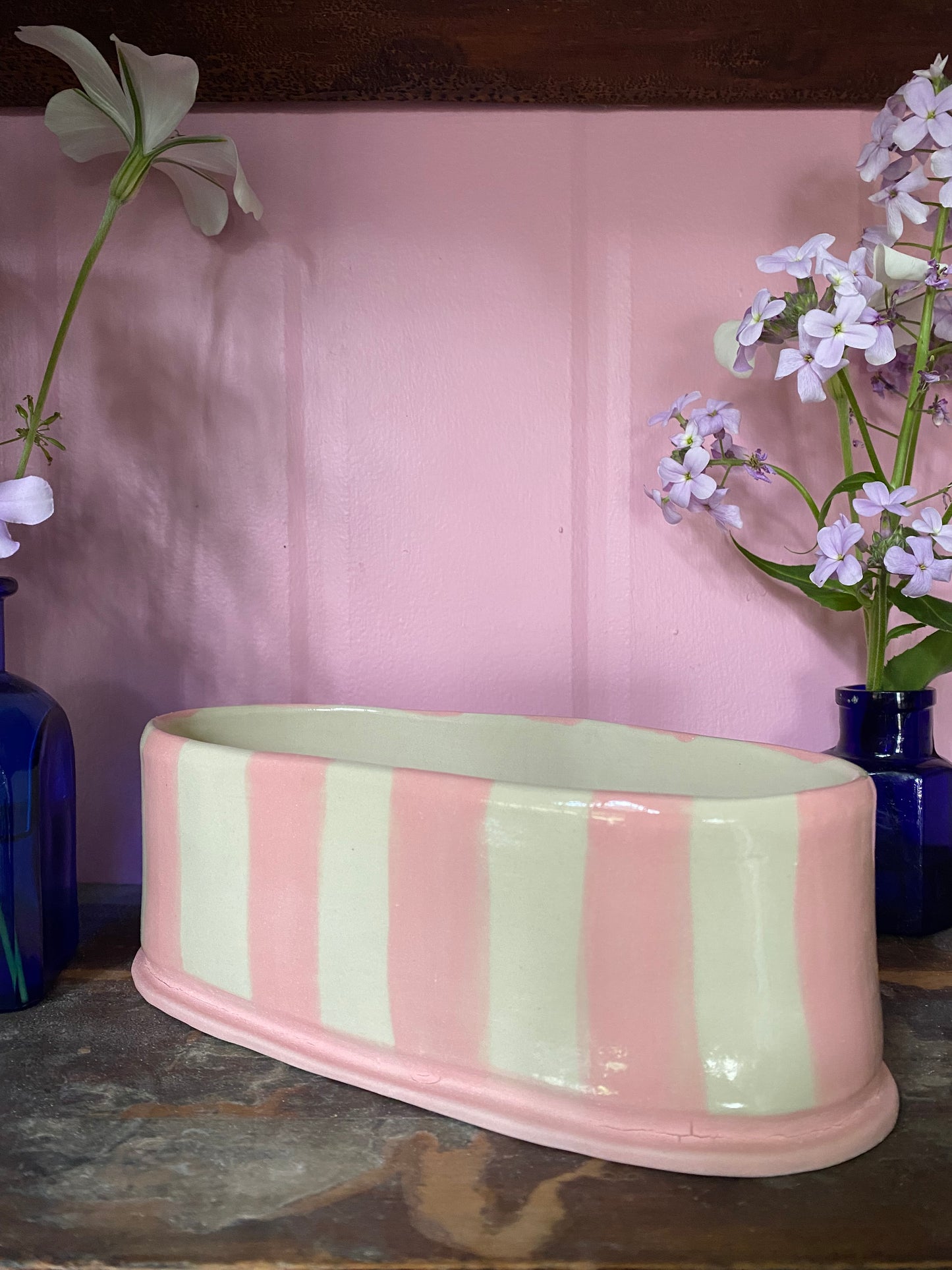 Oval Pink Striped Vase OG1
