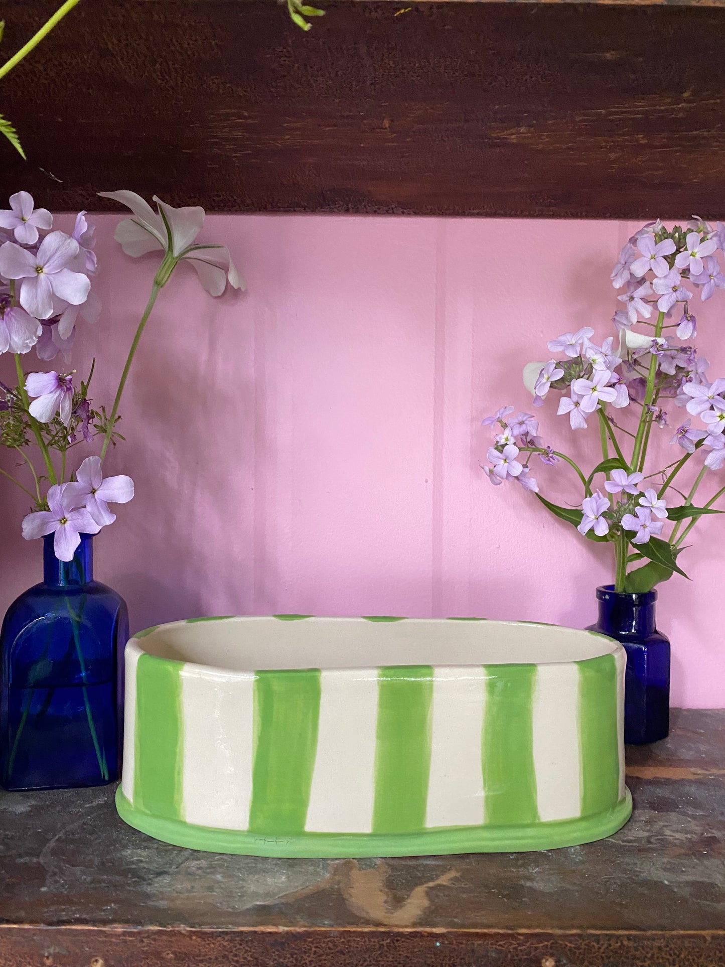 Oval Green Striped Vase OG3