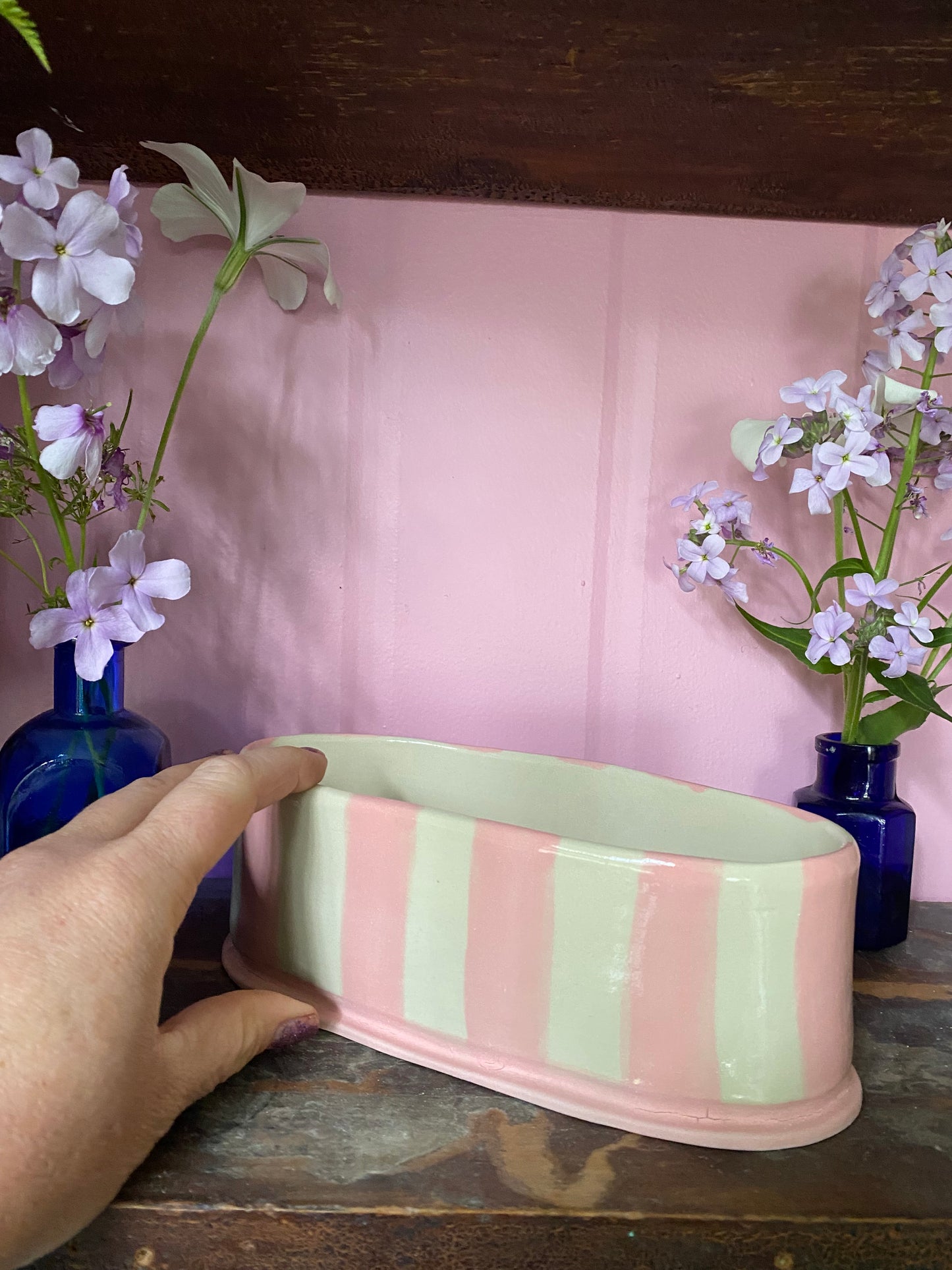 Oval Pink Striped Vase OG1