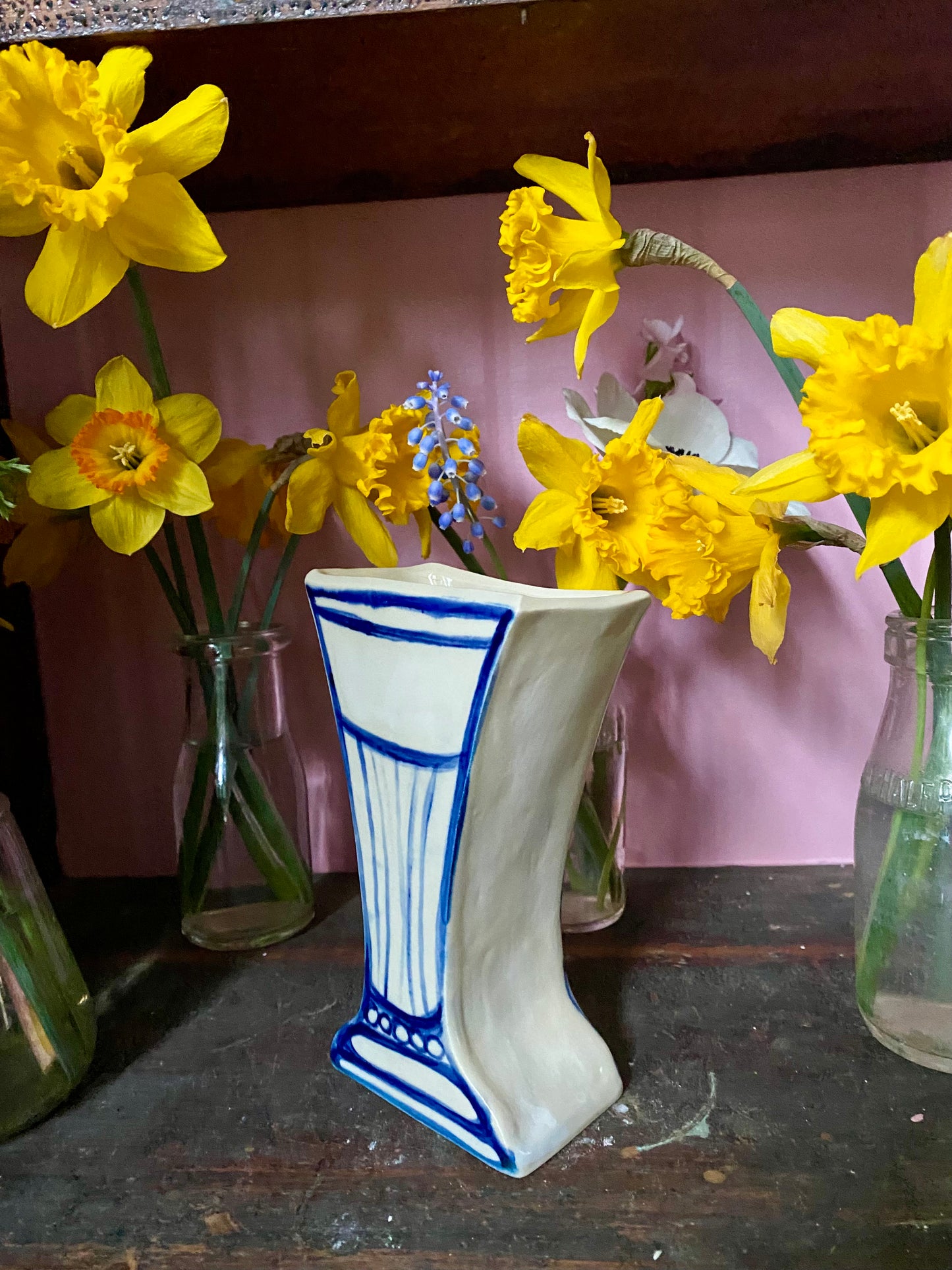 BU4- Cobalt Blue and White Bud Vase