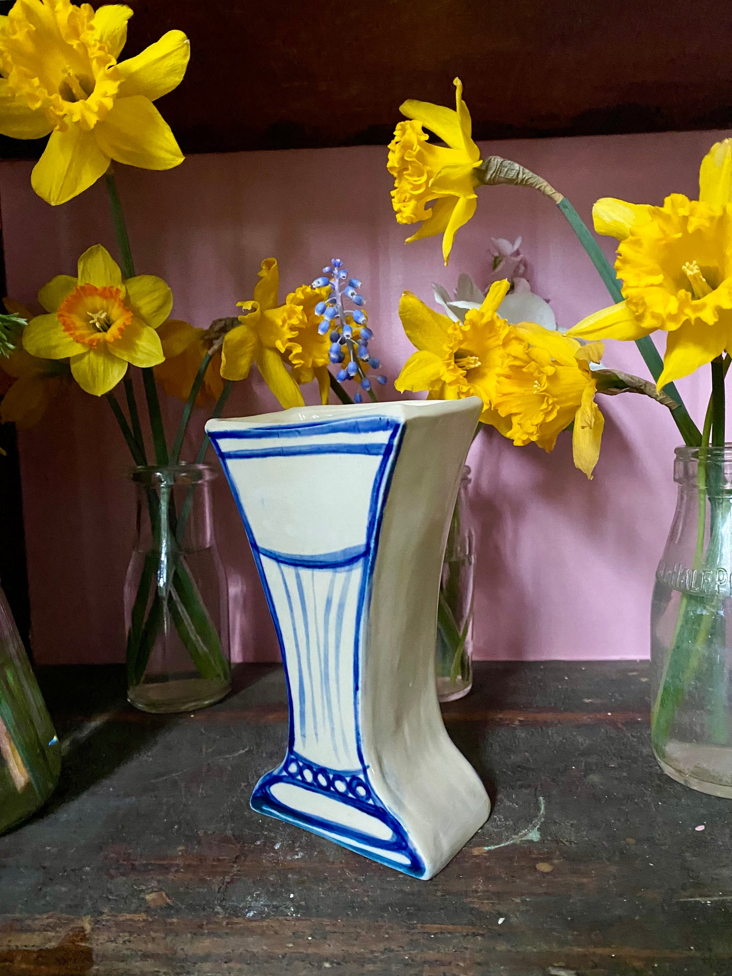 BU4- Cobalt Blue and White Bud Vase