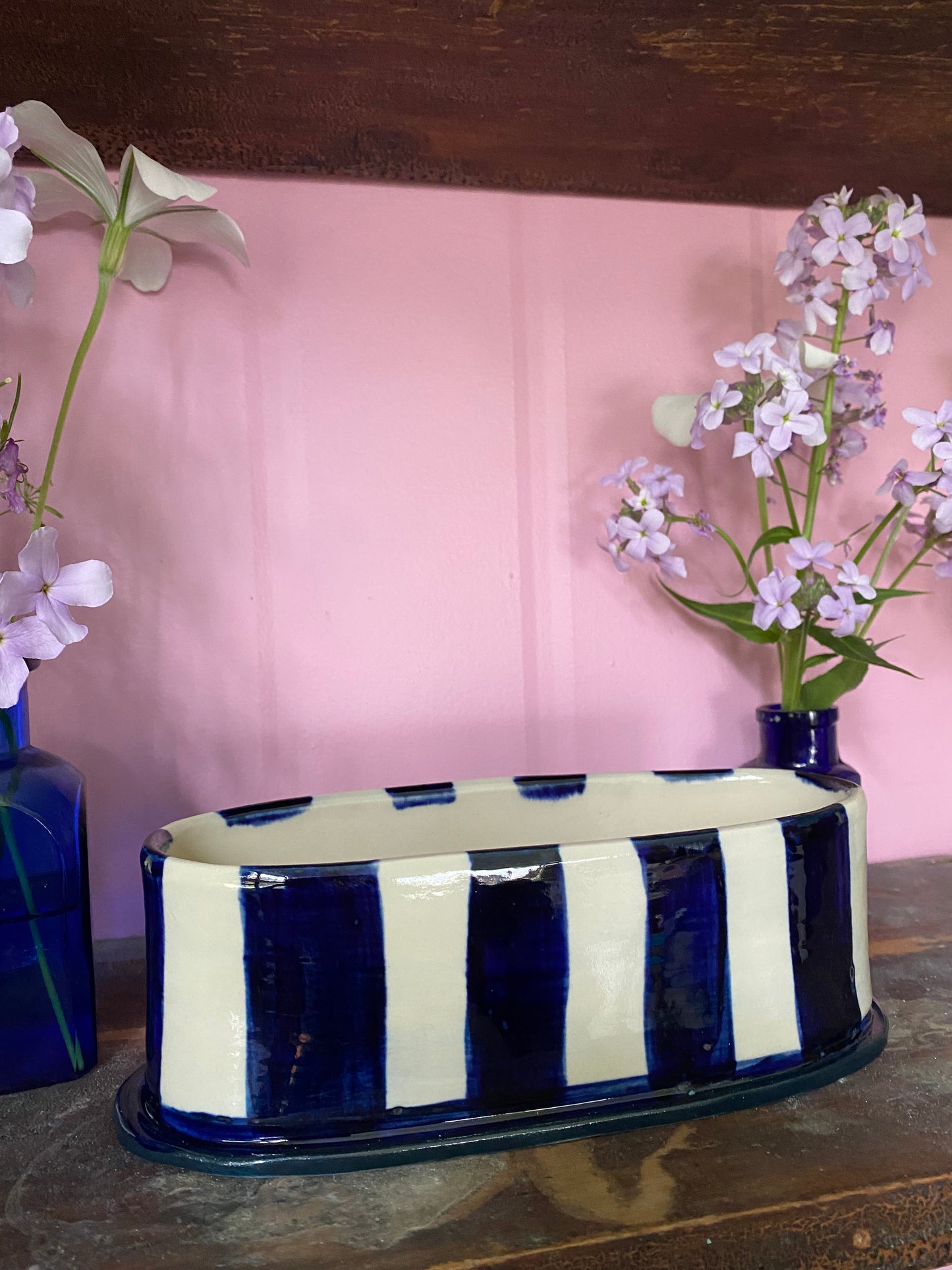 Oval Blue Striped Vase OB4