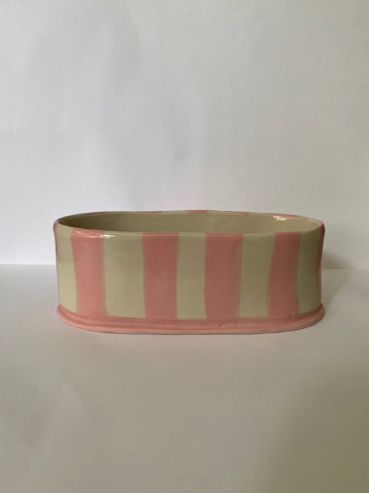 Oval Pink Striped Vase O2