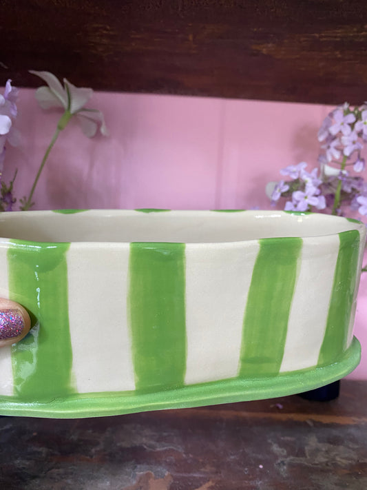 Oval Green Striped Vase OG2