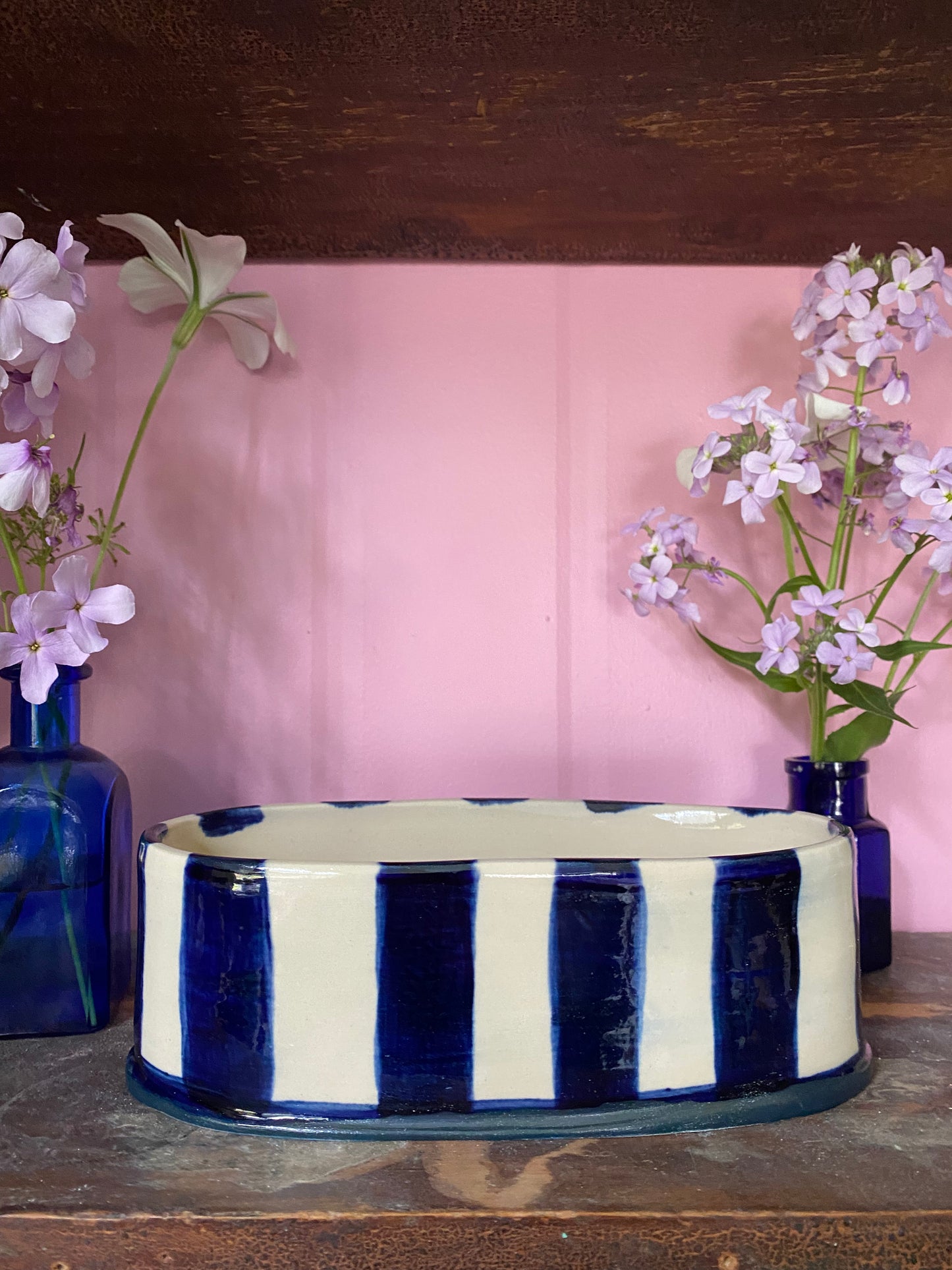 Oval Blue Striped Vase OB3