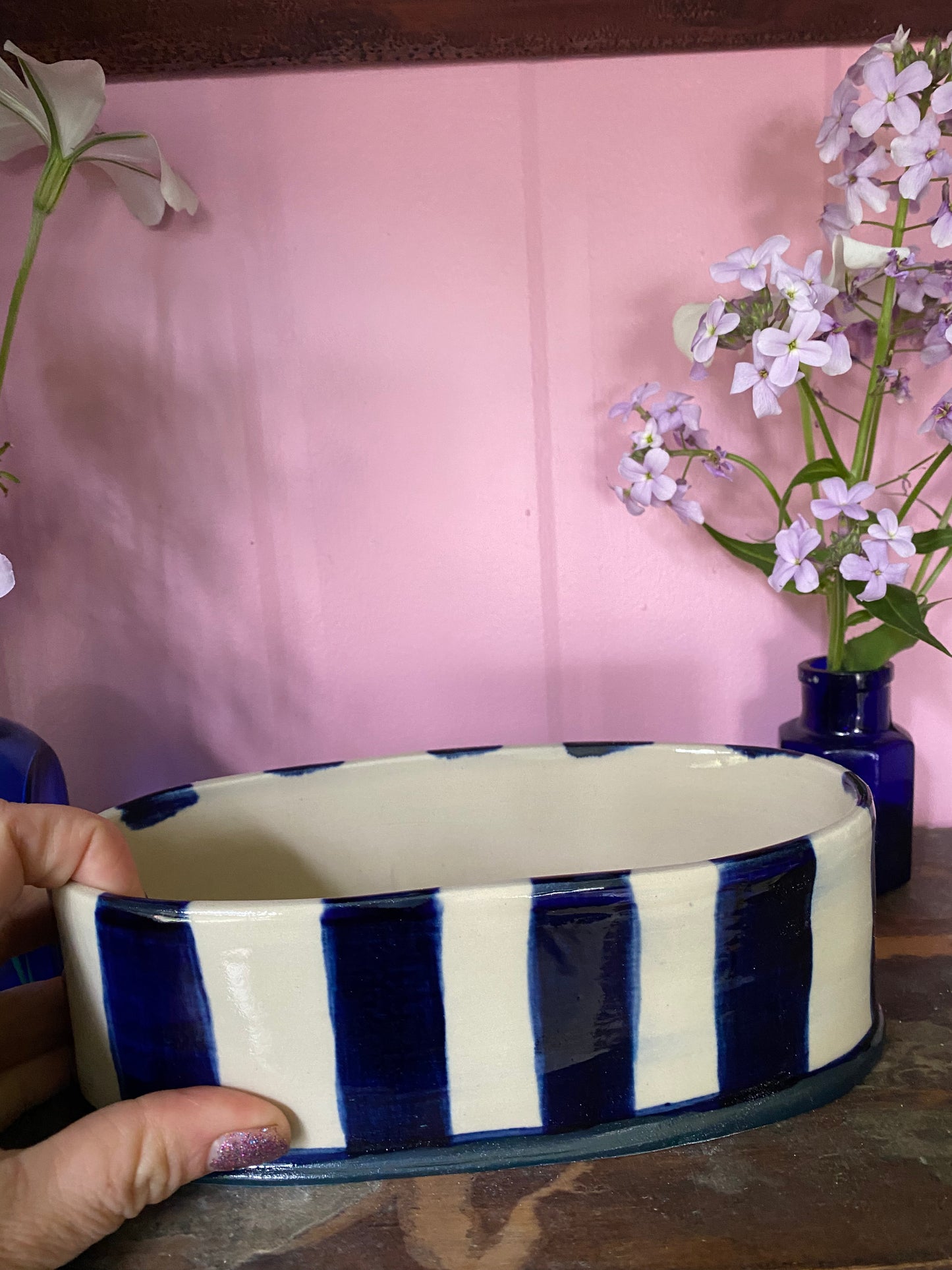 Oval Blue Striped Vase OB3