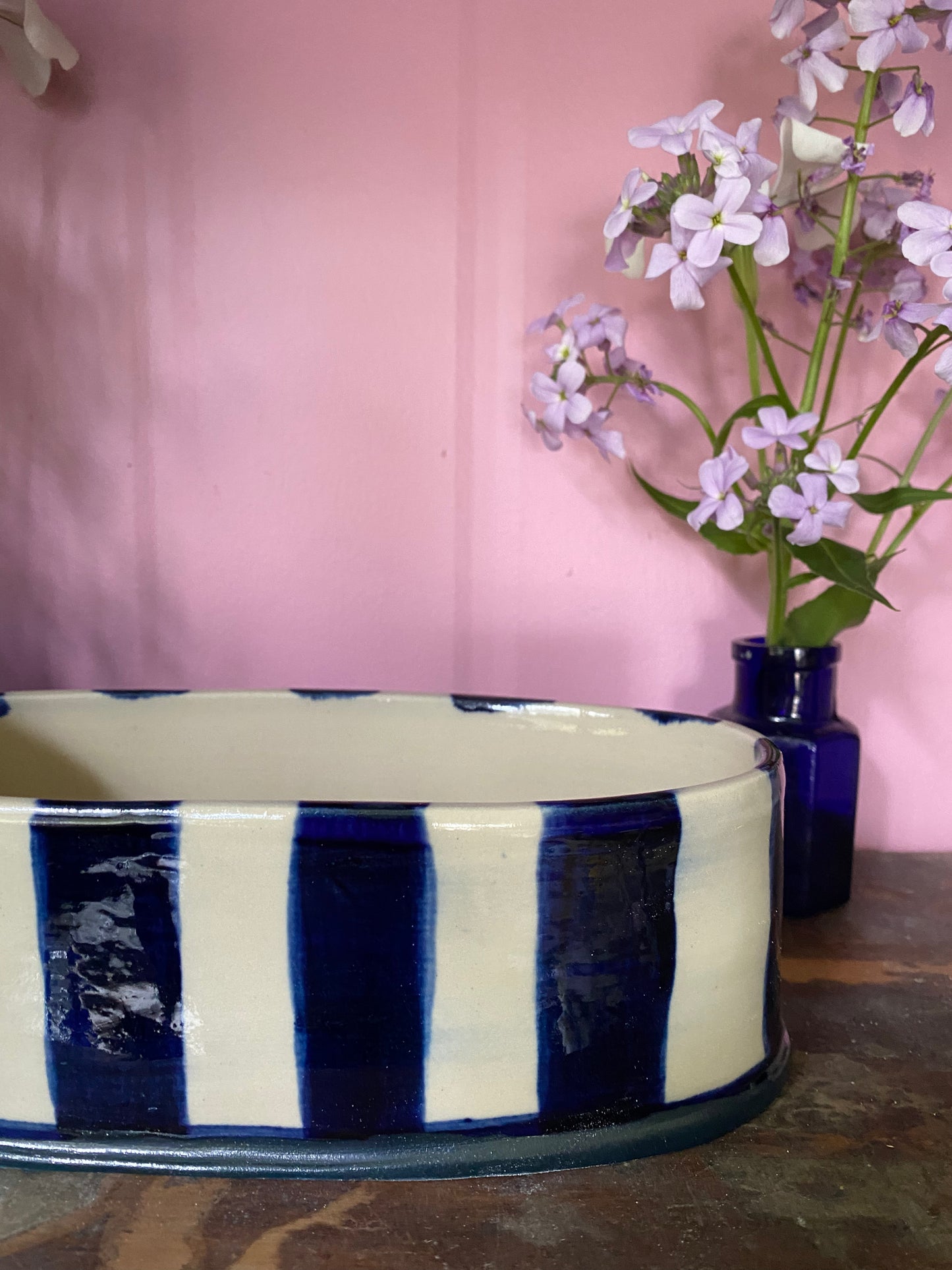 Oval Blue Striped Vase OB3