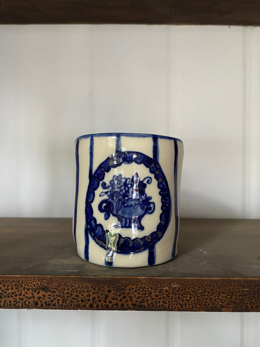 CYL02 - Cobalt Blue and White Striped Vase