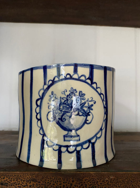 CYL01 - Cobalt Blue and White Striped Vase